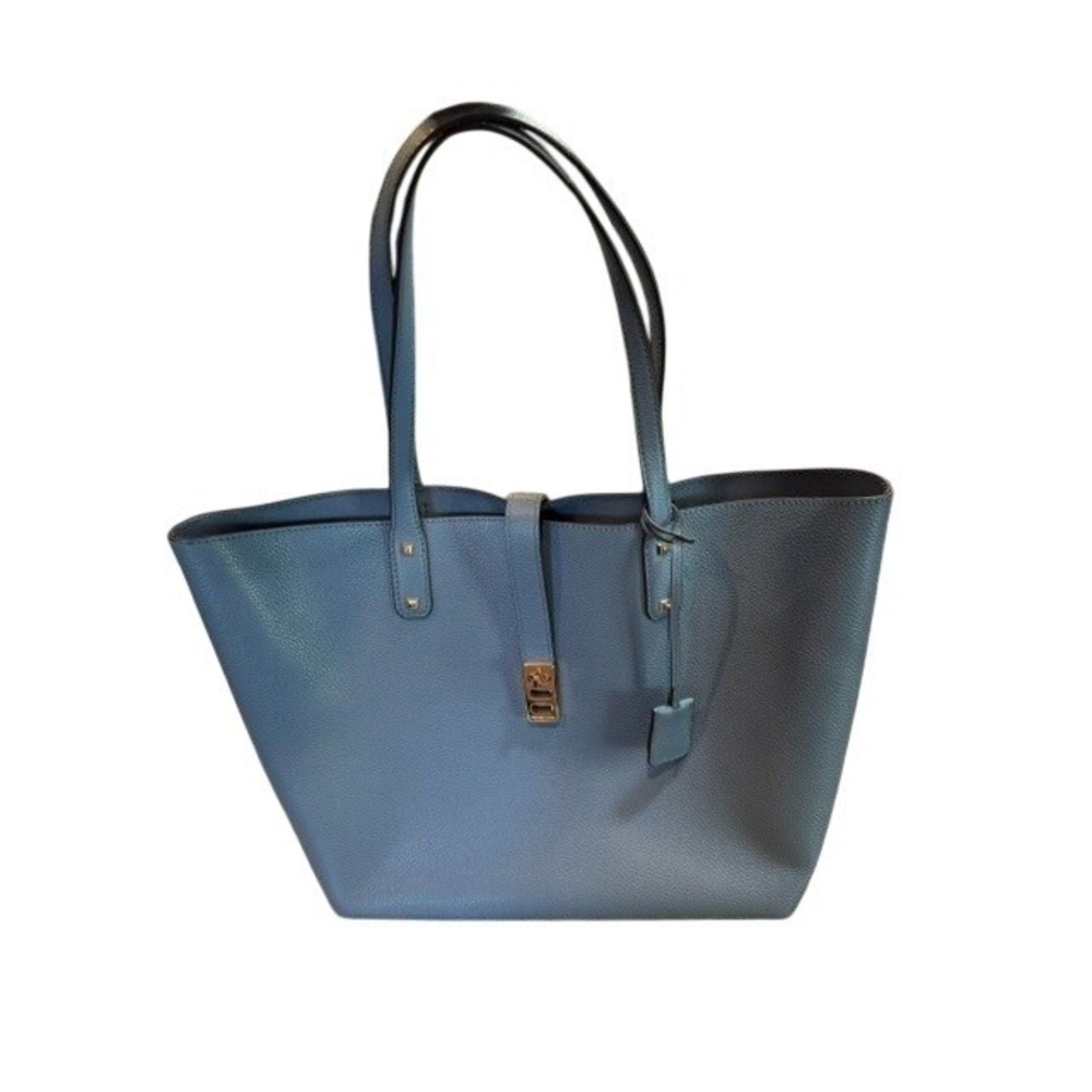 Michael Kors Karson Blue Pebbled Leather Tote Bag Gold Hardware Shoulder Bag New